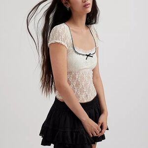 Kimchi Blue Lace Blouse in Cream with Black Accents